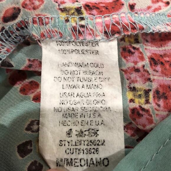 Lightweight Aqua Green Print Tank Racerback Spaghetti Strap Blouse Top size M - Picture 7 of 7